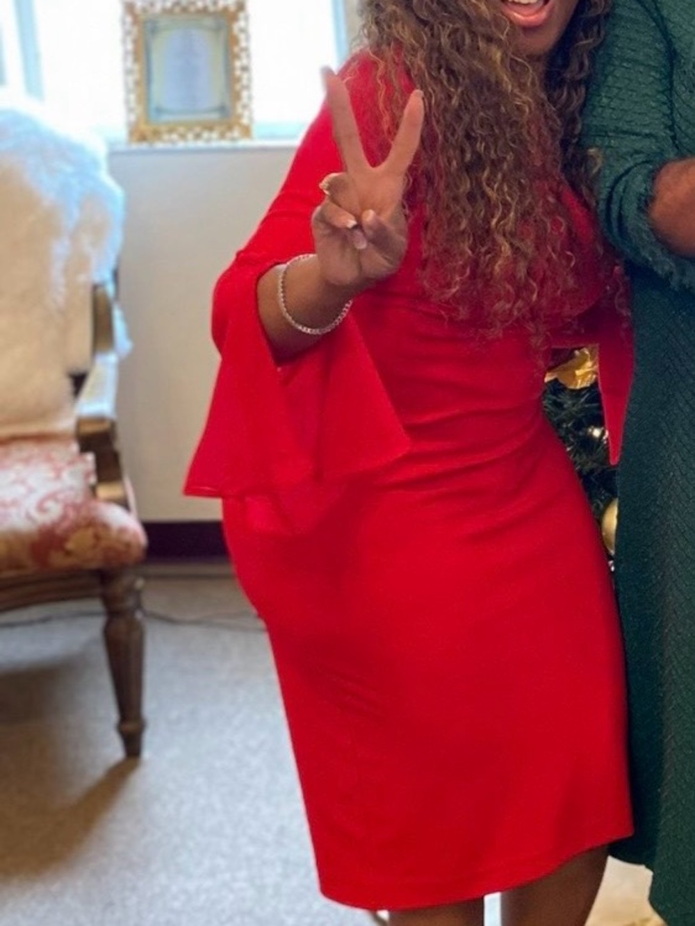 Calvin Klein Red Midi Dress with Bell Sleeves